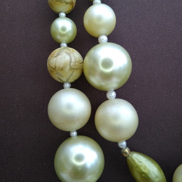 Vintage Crackle Glass faux Pearl 2 Strand Necklace - Picture 5 of 12